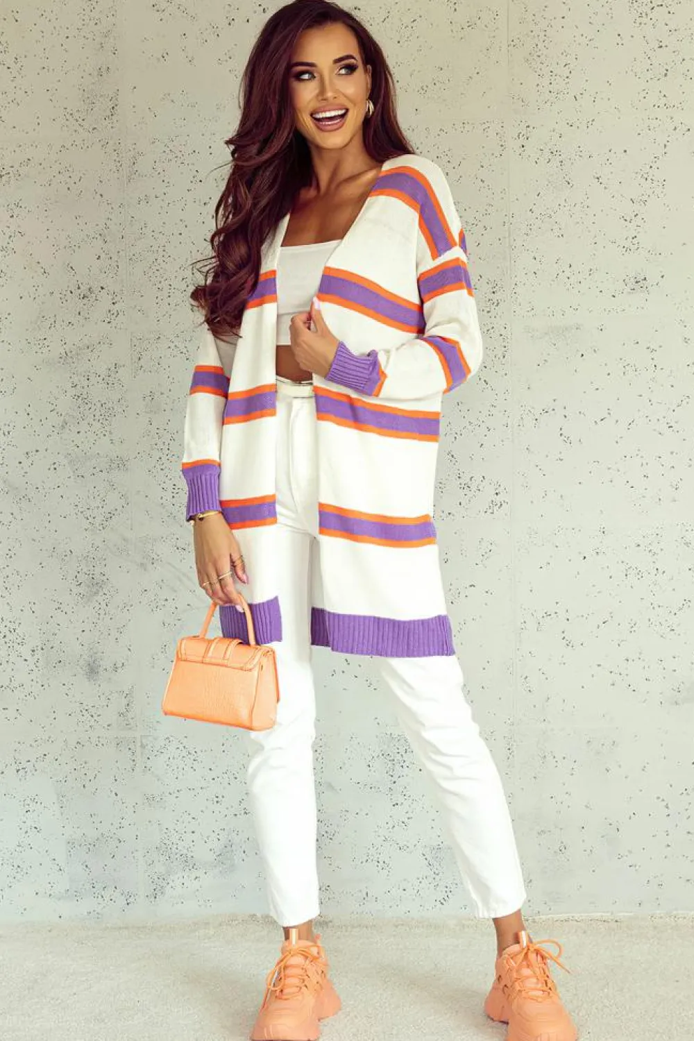 Best Dear-Lover Striped Long Sleeve Ribbed Trim Button Cardigan Beige