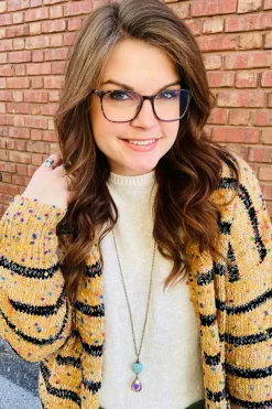 Clearance Dear-Lover Striped Pom Pom Knit Open Front Long Cardigan Beige