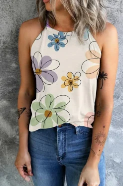 Hot Dear-Lover Sweet Floral Tank Top Beige