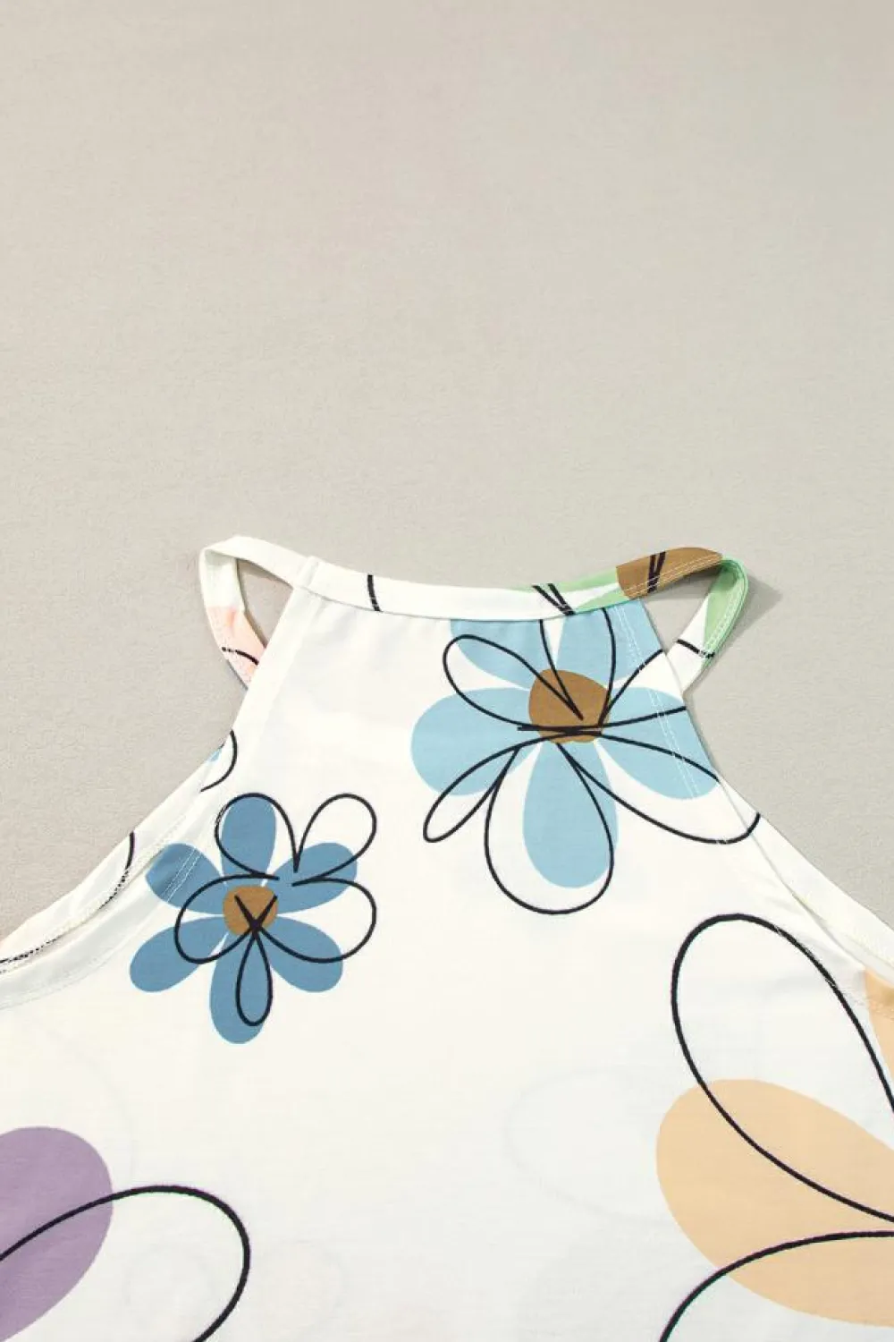Hot Dear-Lover Sweet Floral Tank Top Beige