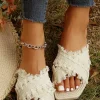 Sale Dear-Lover Tassel Woven Crossed Straps Flat Slippers Beige