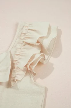 Discount Dear-Lover Textured Bow Knot Frilled Butterfly Sleeve Blouse Beige