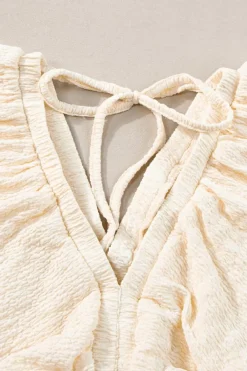 Best Dear-Lover Textured Deep V Neck Cutout Back Mini Dress Beige