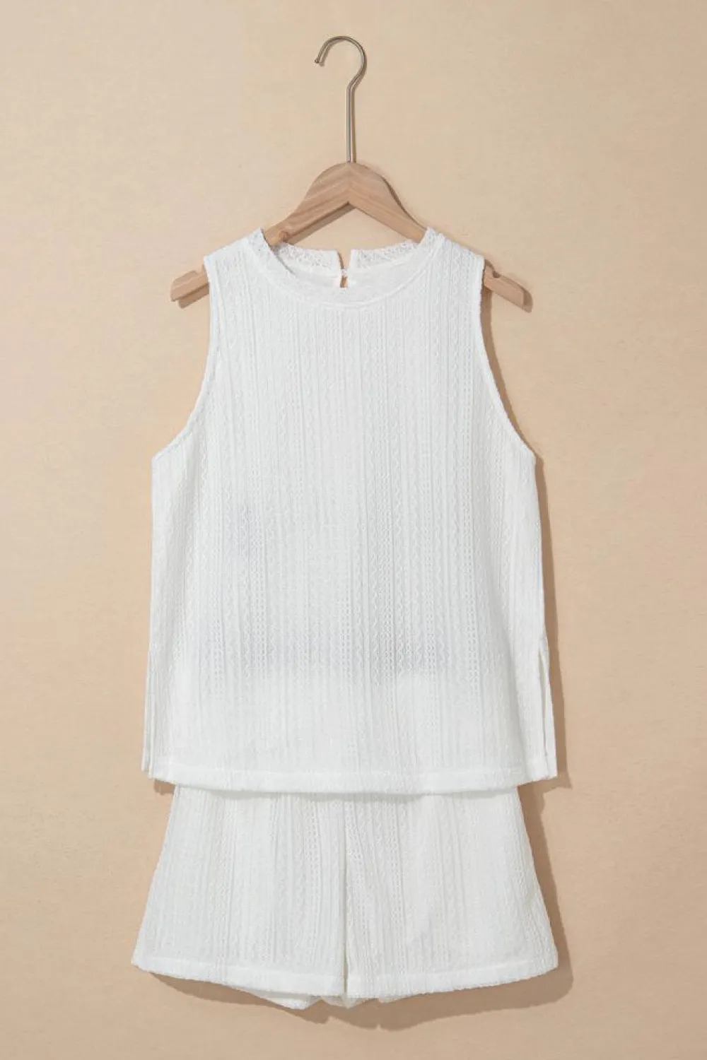 Sale Dear-Lover Textured Knit Tank Top and Drawstring Shorts Set Beige