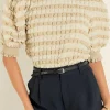 Best Dear-Lover Textured Mock Neck Short Sleeve Blouse Beige