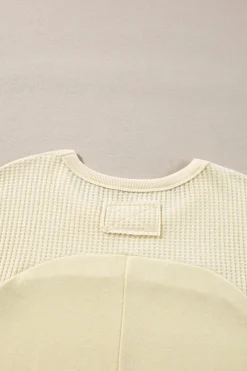 Online Dear-Lover Thermal Knit Patchwork Exposed Seam Long Sleeve Top Beige