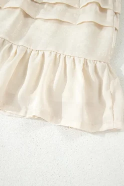 Outlet Dear-Lover Tiered Ruffled Hemline Elastic Waist Mini Skirt Beige