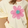 New Dear-Lover Tinsel Flower Dropped Puff Sleeve Sweatshirt Beige