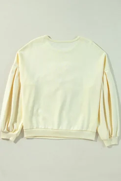 New Dear-Lover Tinsel Flower Dropped Puff Sleeve Sweatshirt Beige