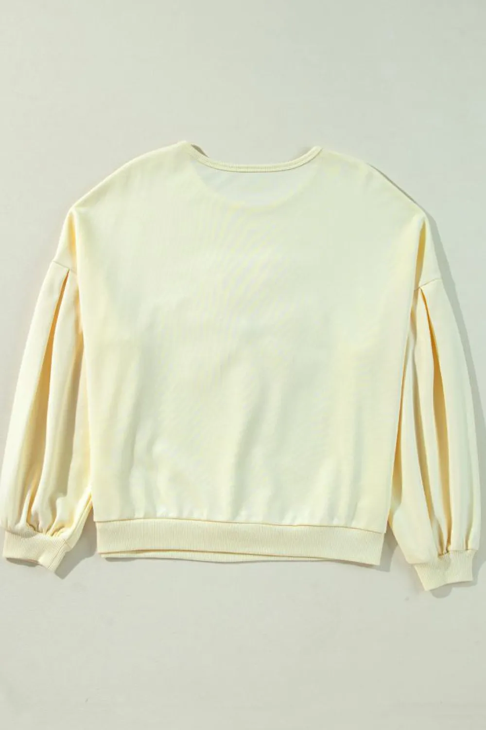 New Dear-Lover Tinsel Flower Dropped Puff Sleeve Sweatshirt Beige