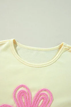 New Dear-Lover Tinsel Flower Dropped Puff Sleeve Sweatshirt Beige