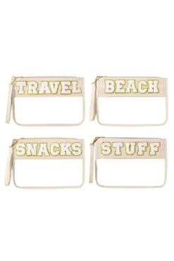 Online Dear-Lover TRAVEL Chenille Embroidered Clear PVC Storage Bag Beige