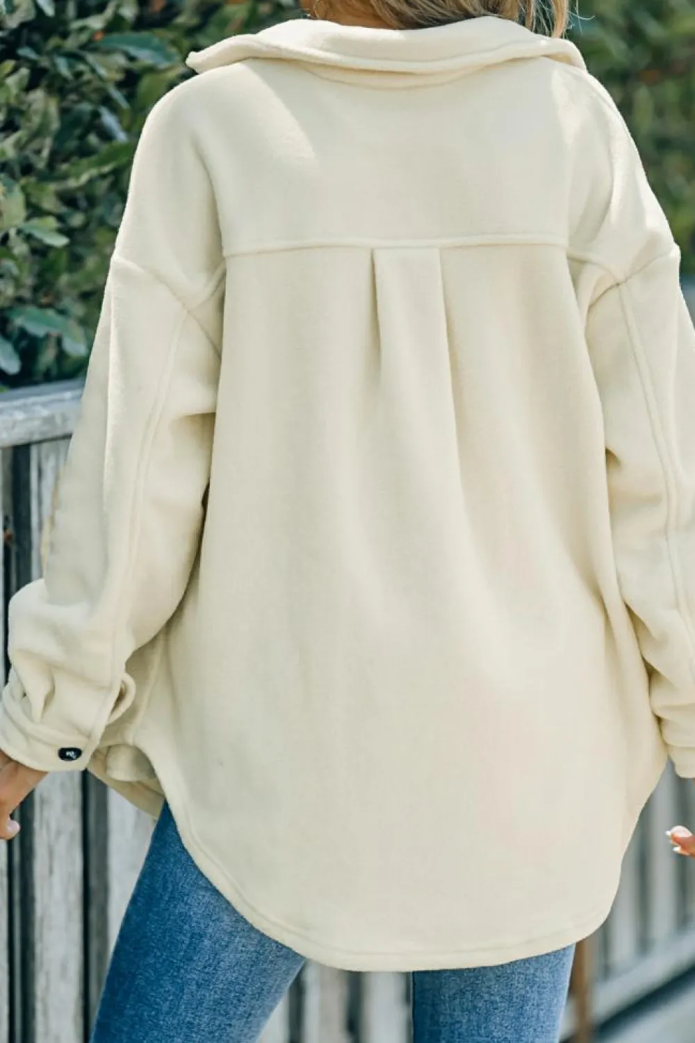 Clearance Dear-Lover Turn Down Collar Buttoned Shirt Jacket Beige