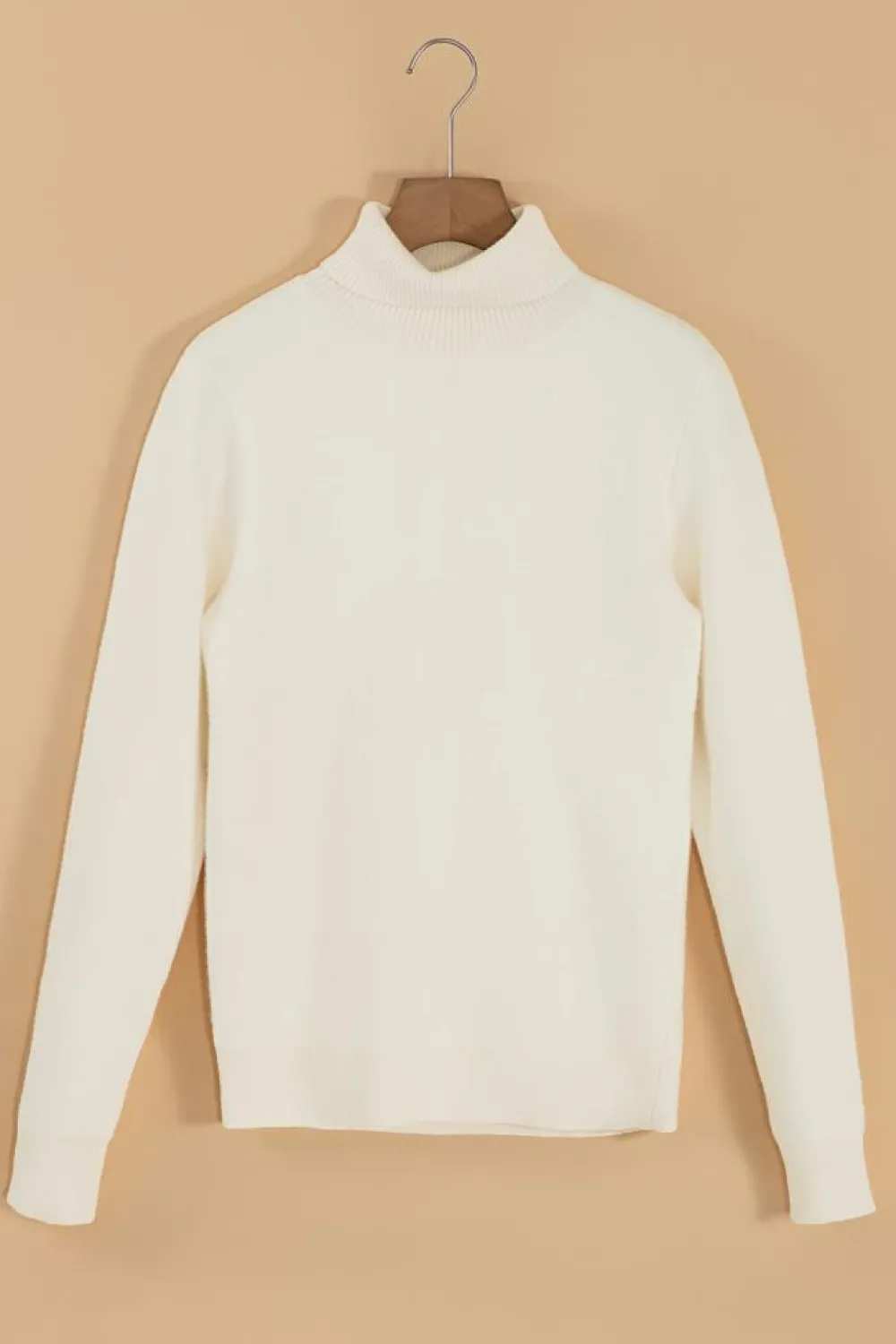 Sale Dear-Lover Turtleneck Fleece Lined Knit Sweater Beige