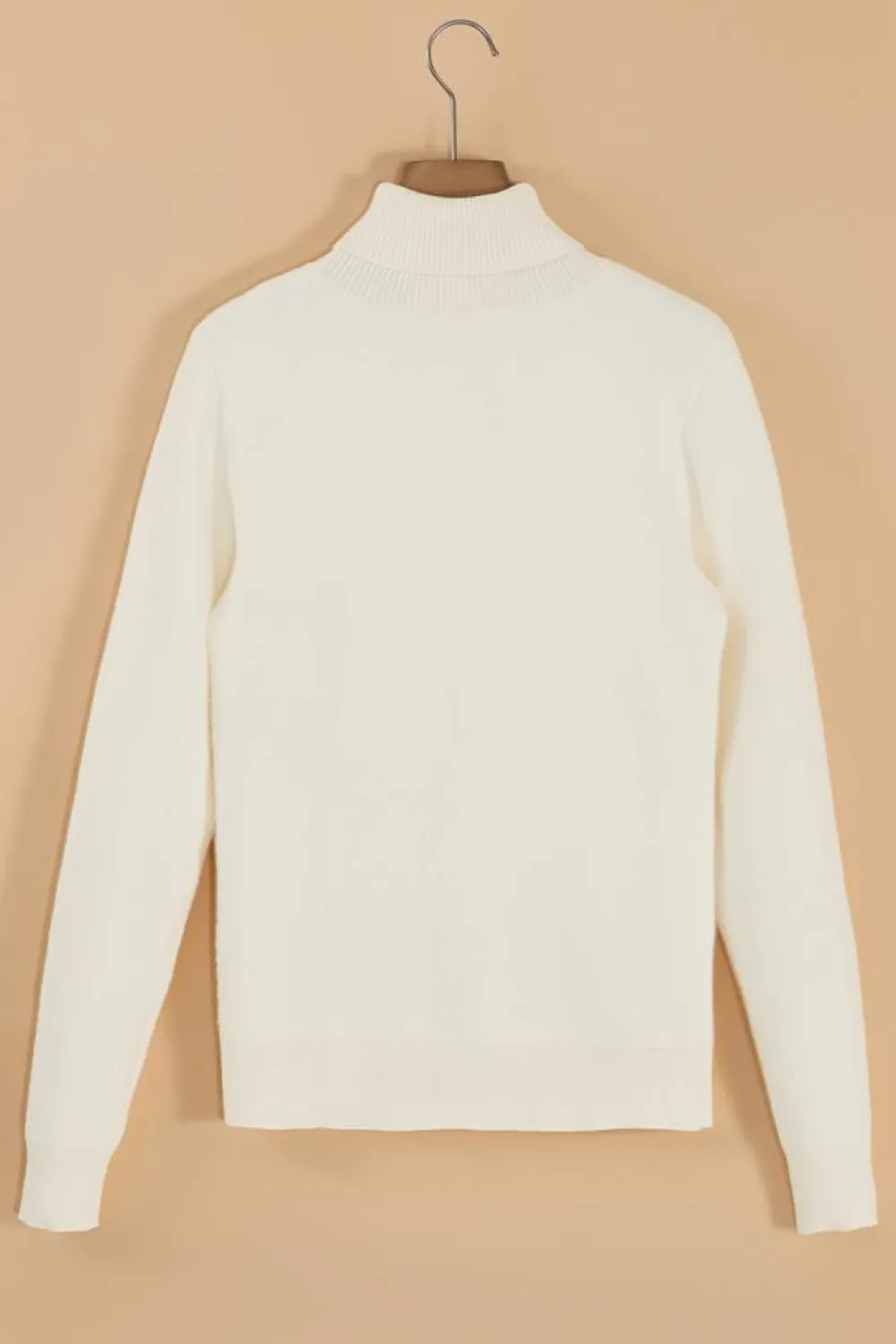 Sale Dear-Lover Turtleneck Fleece Lined Knit Sweater Beige
