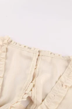 Sale Dear-Lover V Neck Ruffle Detailing Open Back Dress Beige