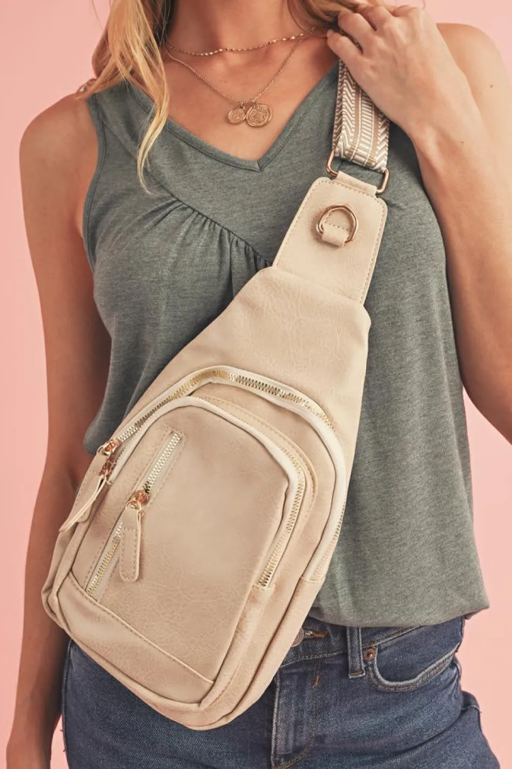Fashion Dear-Lover Vintage PU Leather Zipped Crossbody Bag Beige