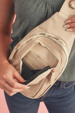 Fashion Dear-Lover Vintage PU Leather Zipped Crossbody Bag Beige