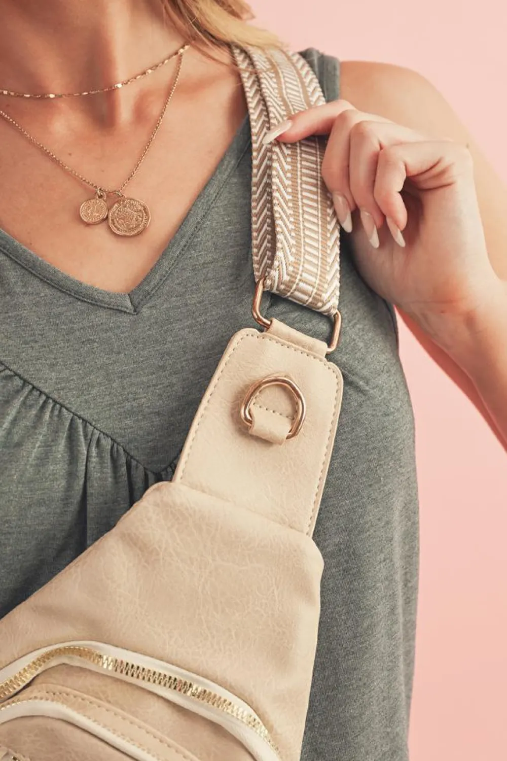 Fashion Dear-Lover Vintage PU Leather Zipped Crossbody Bag Beige