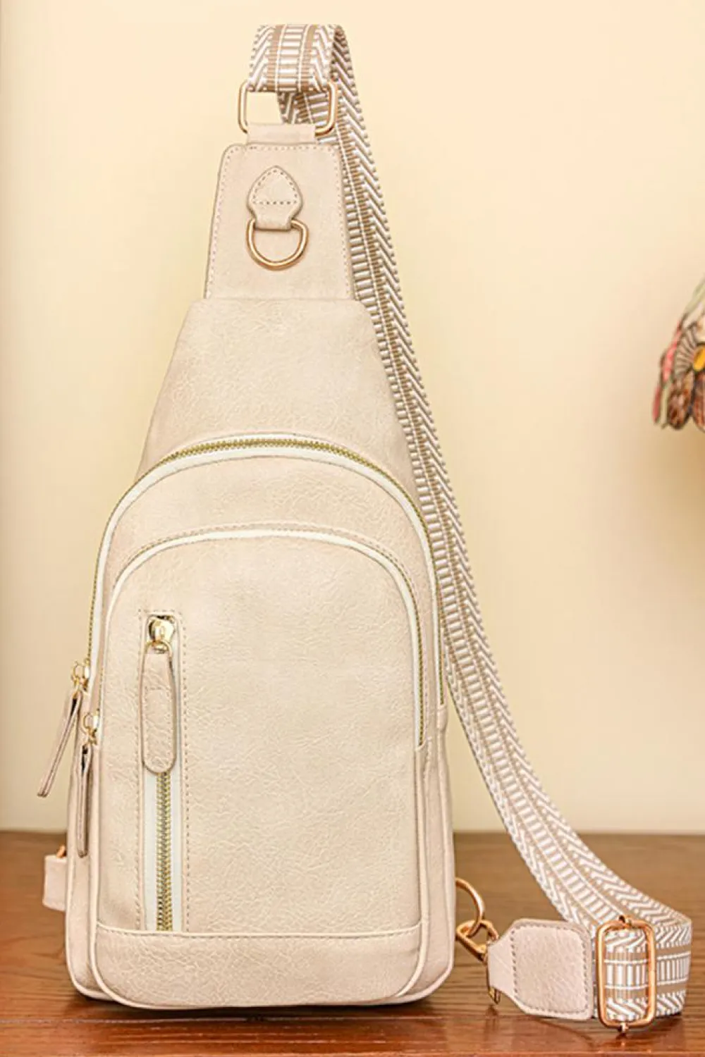 Fashion Dear-Lover Vintage PU Leather Zipped Crossbody Bag Beige
