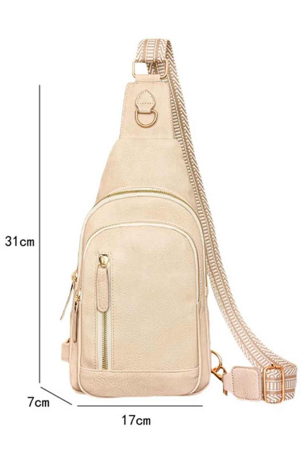 Fashion Dear-Lover Vintage PU Leather Zipped Crossbody Bag Beige