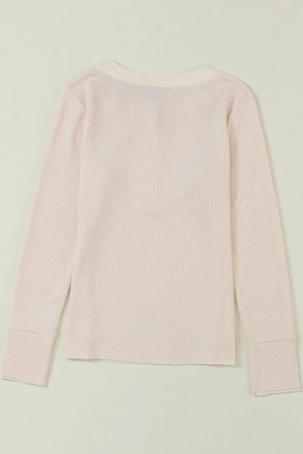 Fashion Dear-Lover Waffle Knit Textured Henley Top Beige