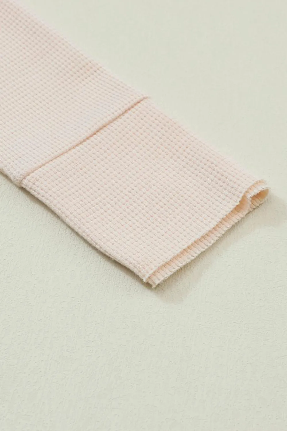 Fashion Dear-Lover Waffle Knit Textured Henley Top Beige
