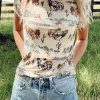 Outlet Dear-Lover Western Fashion Mustang River Printed Mesh T Shirt Beige