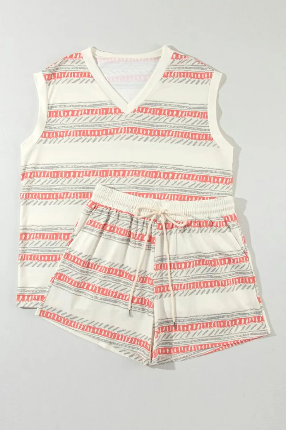 Sale Dear-Lover Western Striped Print Casual Tank 2pcs Outfit Beige