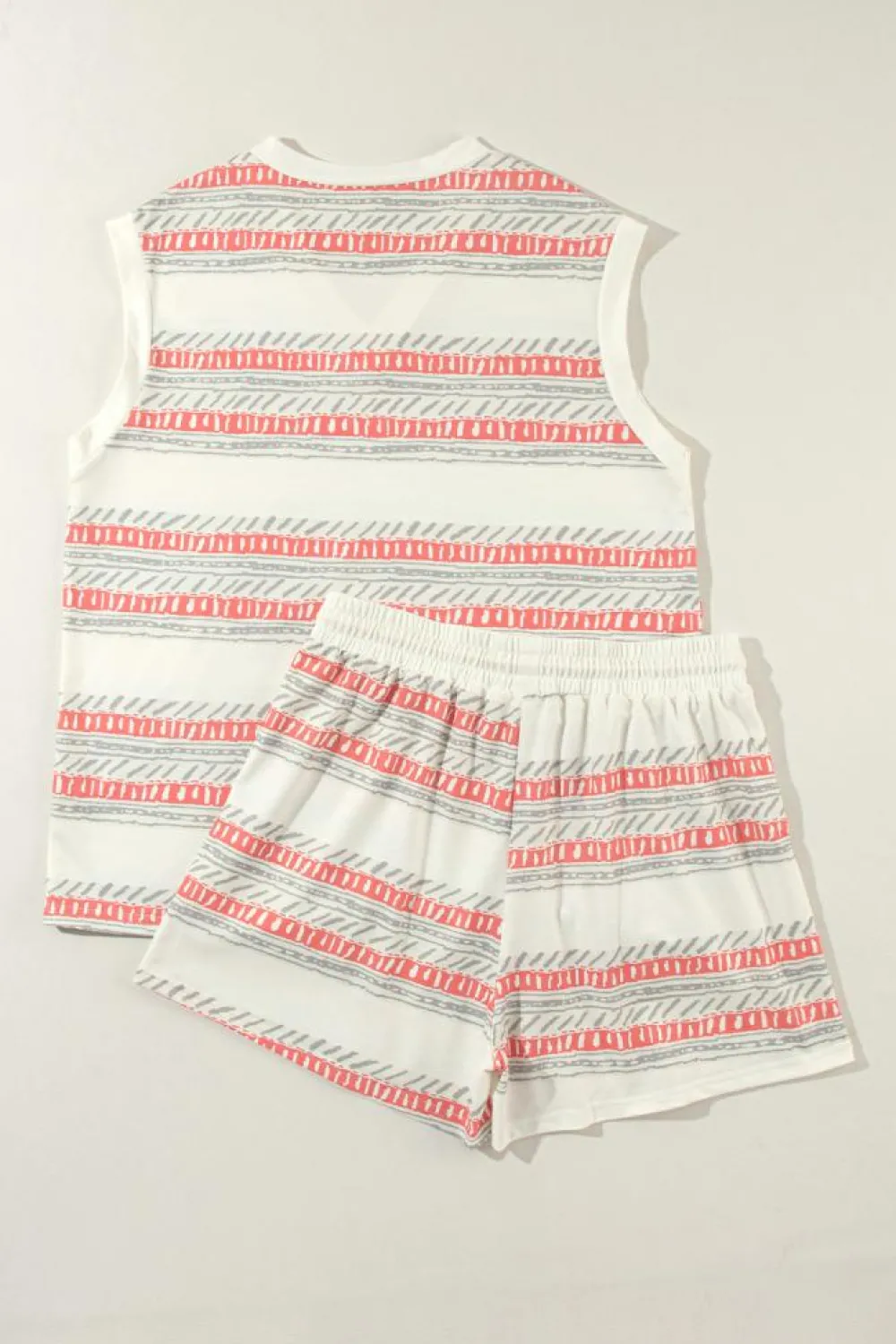 Sale Dear-Lover Western Striped Print Casual Tank 2pcs Outfit Beige