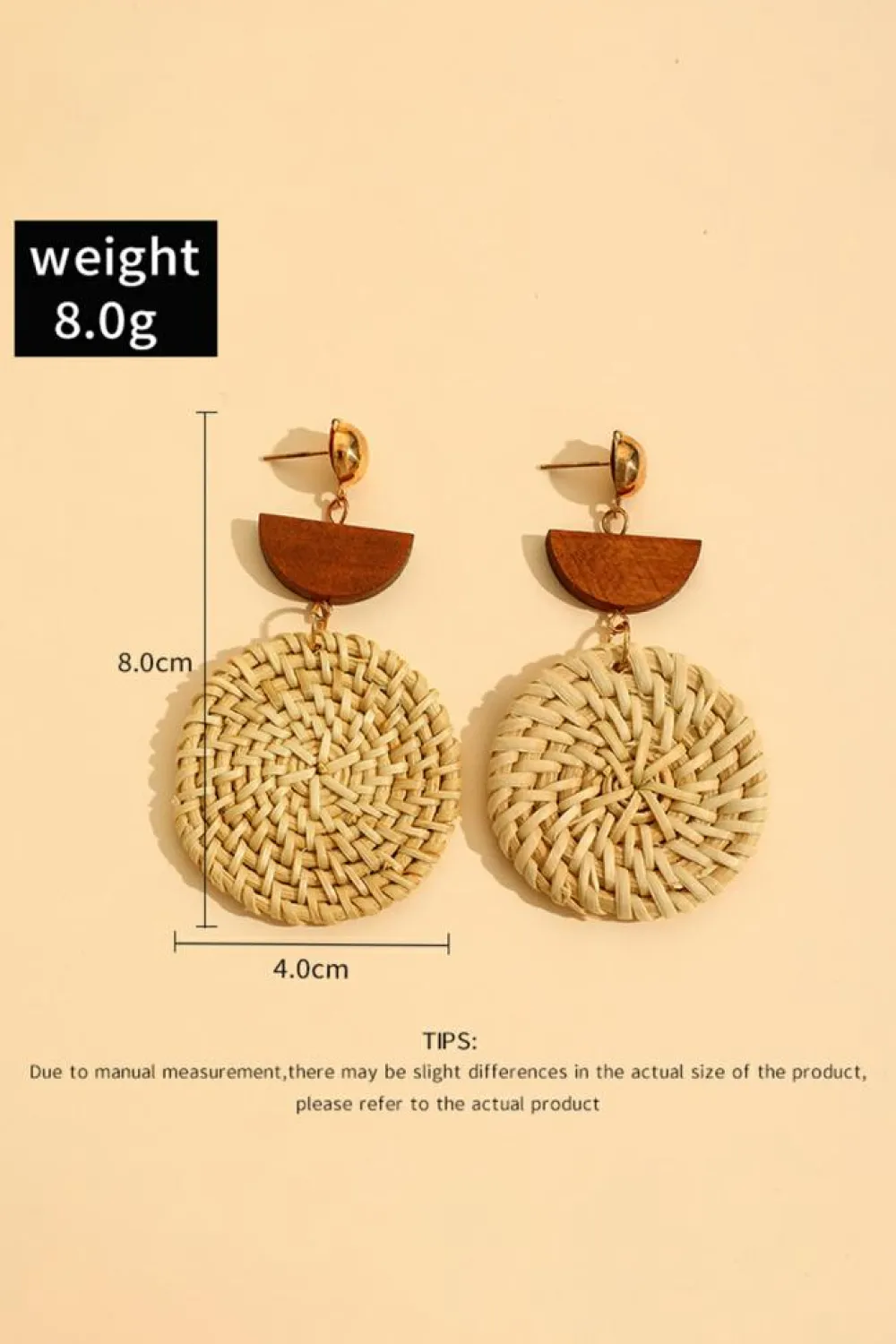 Discount Dear-Lover Wooden Woven Disc Dangle Earrings Beige
