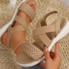 Sale Dear-Lover Woven Elastic Criss Cross Slope Sandals Beige