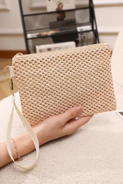Hot Dear-Lover Woven Zipper Wrist Strap Square Handbag Beige