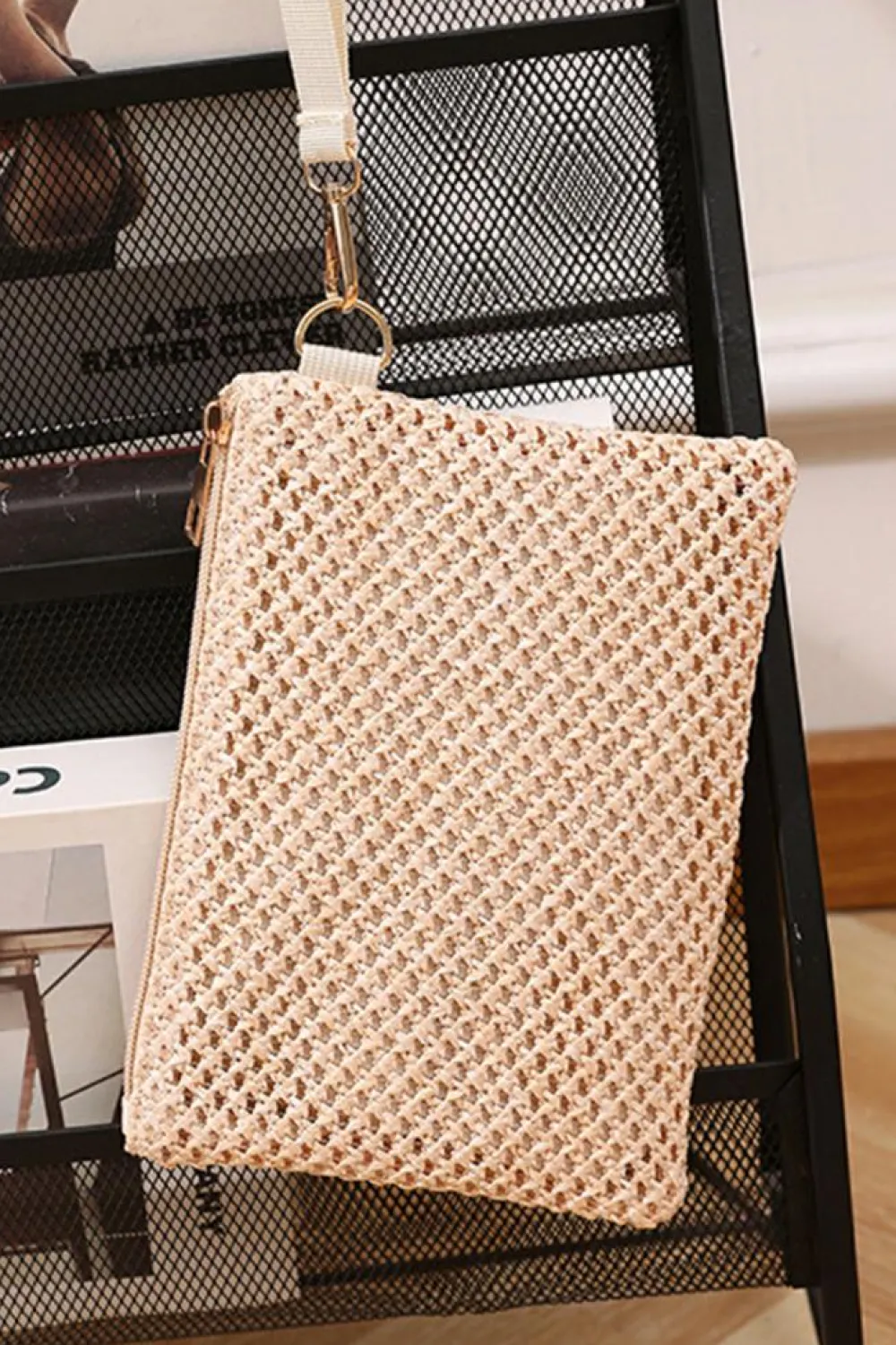 Hot Dear-Lover Woven Zipper Wrist Strap Square Handbag Beige