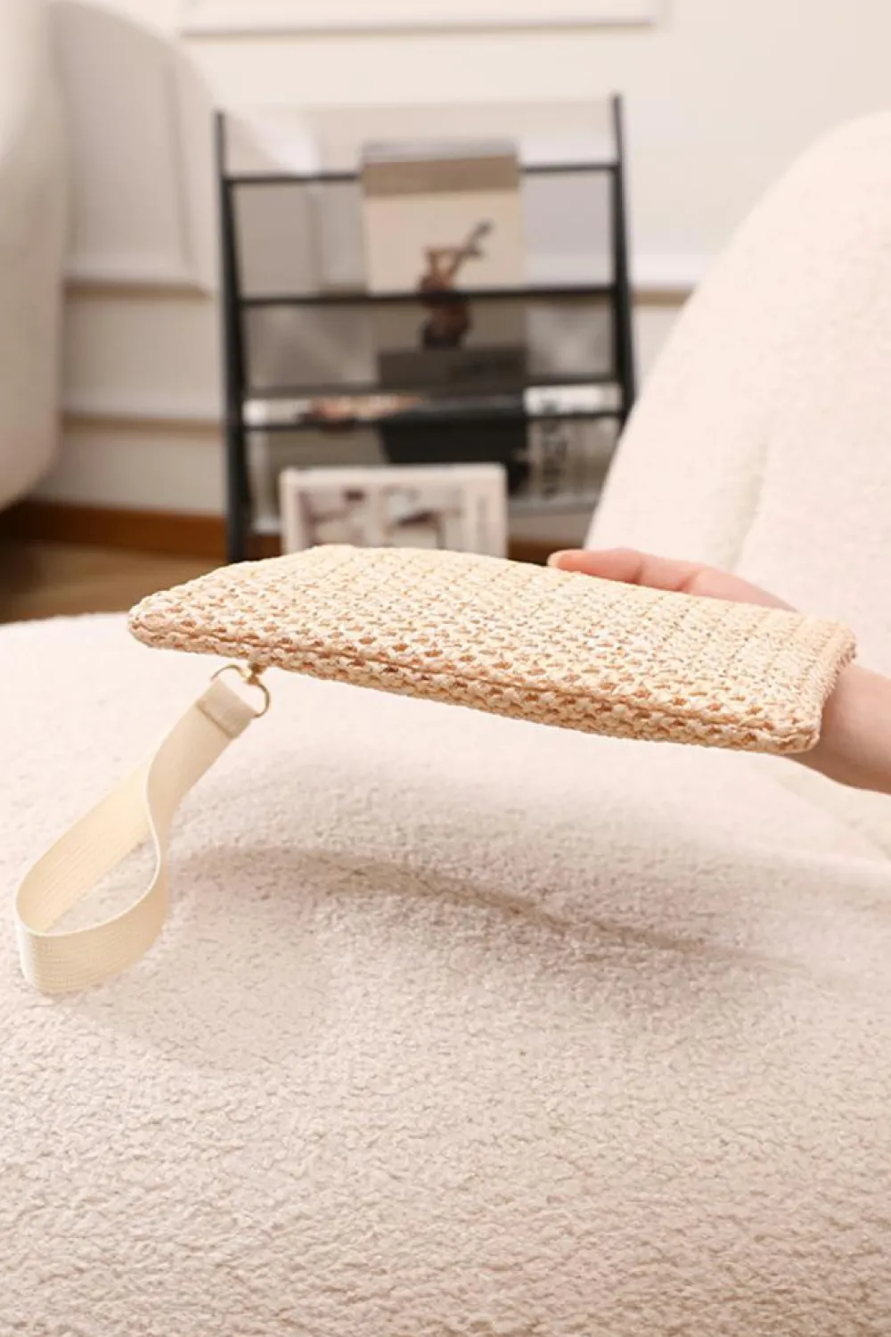 Hot Dear-Lover Woven Zipper Wrist Strap Square Handbag Beige