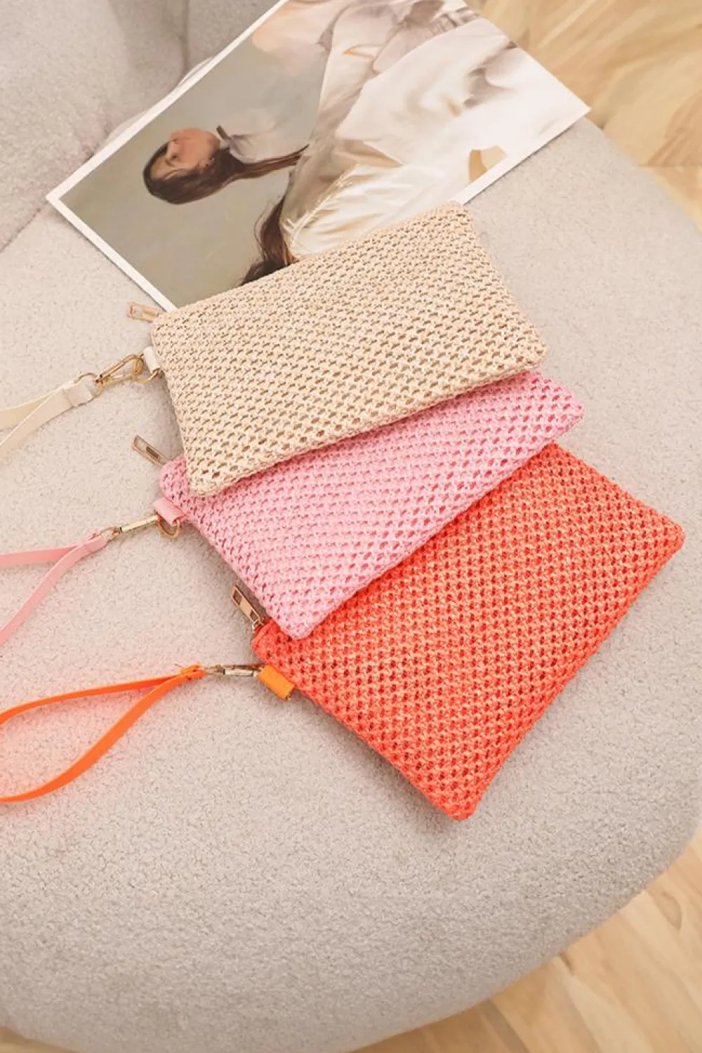 Hot Dear-Lover Woven Zipper Wrist Strap Square Handbag Beige