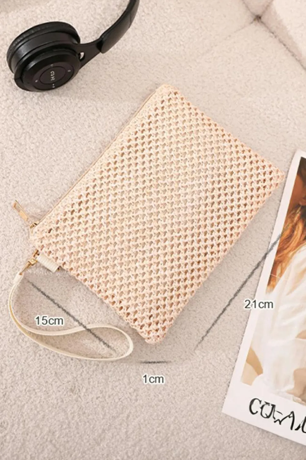 Hot Dear-Lover Woven Zipper Wrist Strap Square Handbag Beige