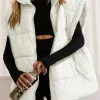 Hot Dear-Lover  Zipper Stand Neck Oversized Puffer Vest Beige