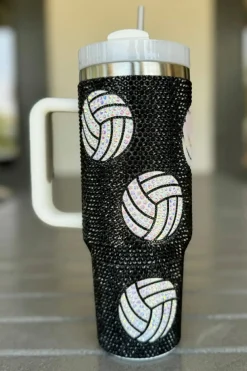 New Dear-Lover 40 Oz Rhinestone Volleyball Tumbler with Handle Black