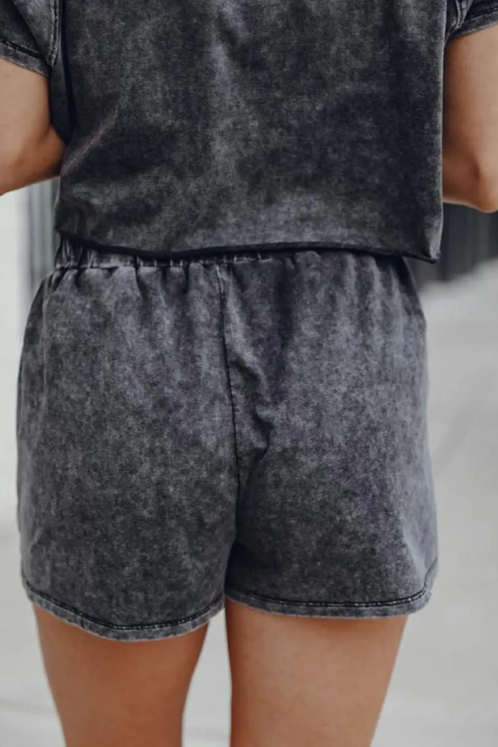 Discount Dear-Lover Acid Washed Short Lounge Set Black