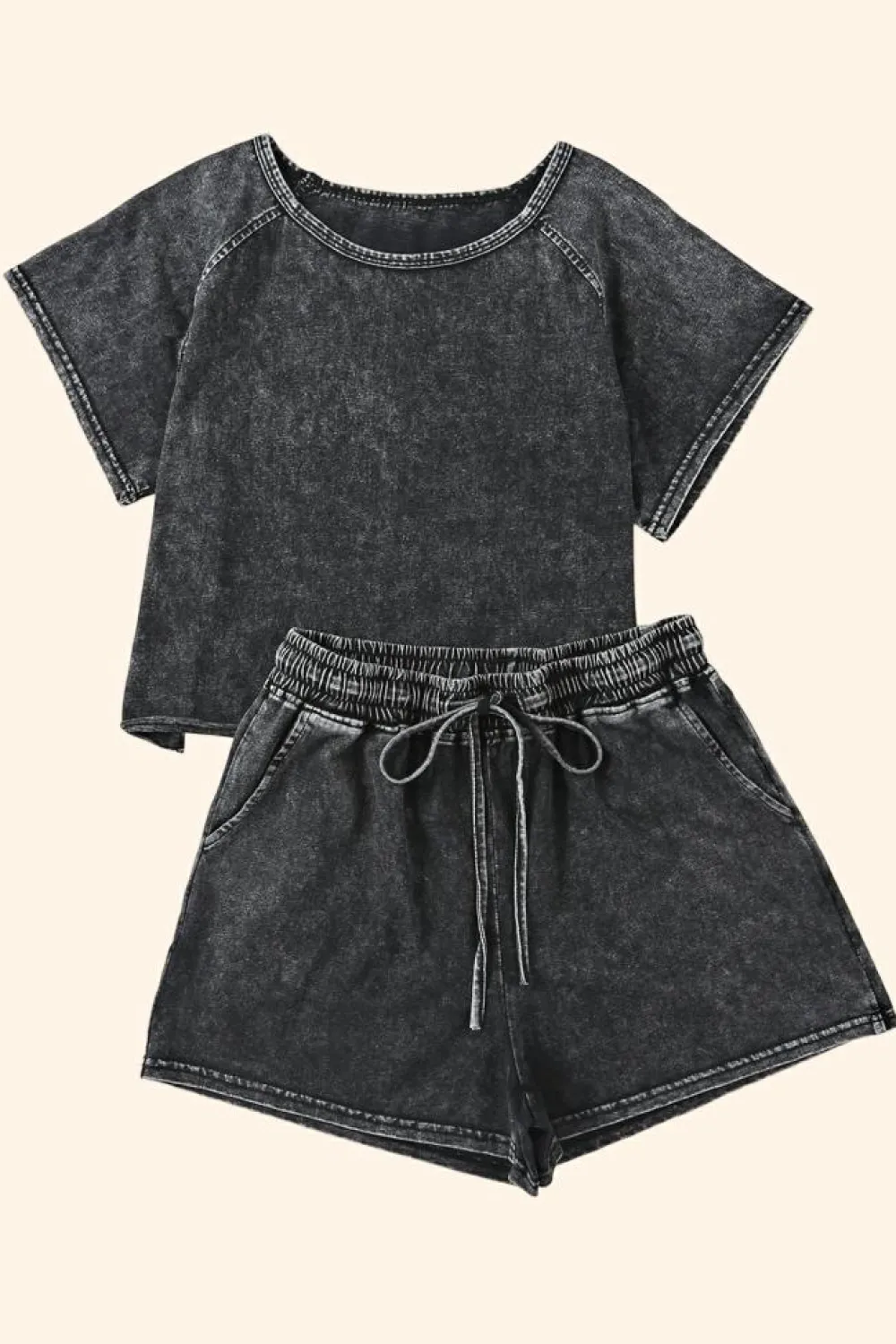Discount Dear-Lover Acid Washed Short Lounge Set Black