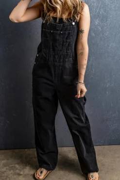 Best Dear-Lover Adjustable Buckle Straps Multi Pocket Denim Overalls Black