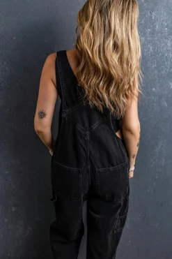 Best Dear-Lover Adjustable Buckle Straps Multi Pocket Denim Overalls Black