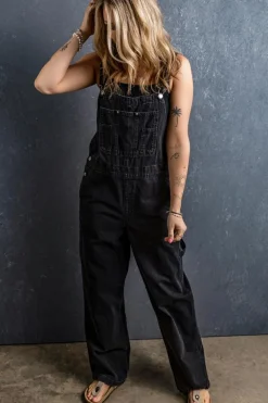 Best Dear-Lover Adjustable Buckle Straps Multi Pocket Denim Overalls Black