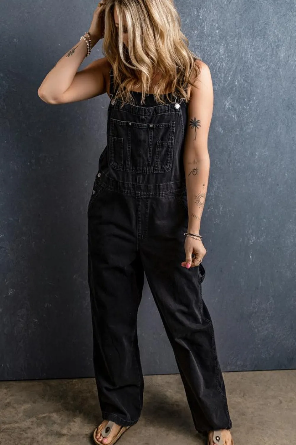 Best Dear-Lover Adjustable Buckle Straps Multi Pocket Denim Overalls Black