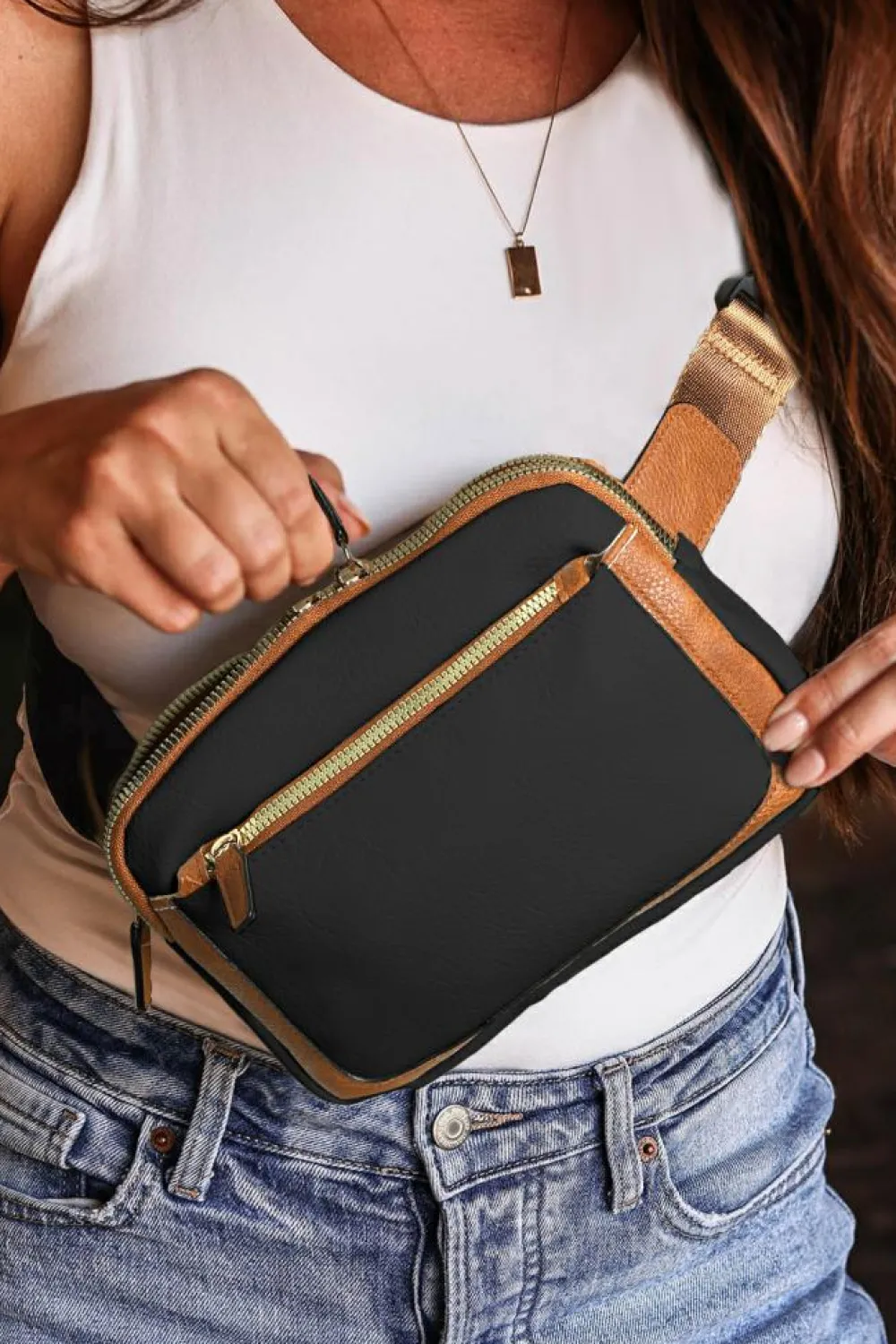 Fashion Dear-Lover Adjustable Strap Mini PU Leather Crossbody Bag Black