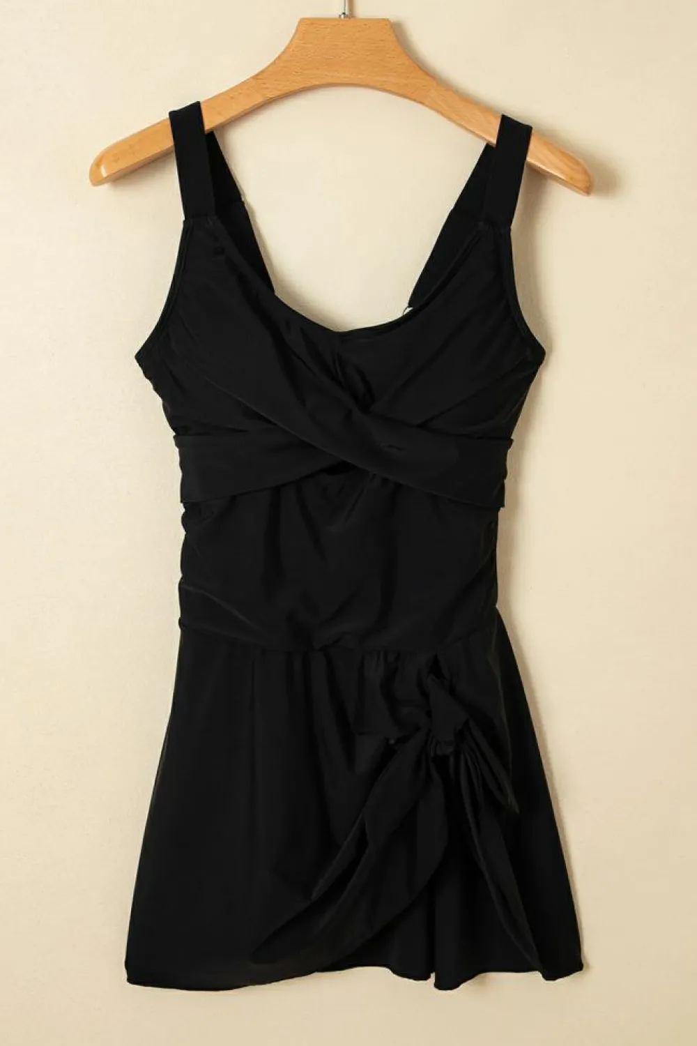 Online Dear-Lover Adjustable Straps Cutout Ruched Knot Slit One Piece Swim Dress Black