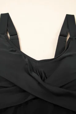 Online Dear-Lover Adjustable Straps Cutout Ruched Knot Slit One Piece Swim Dress Black