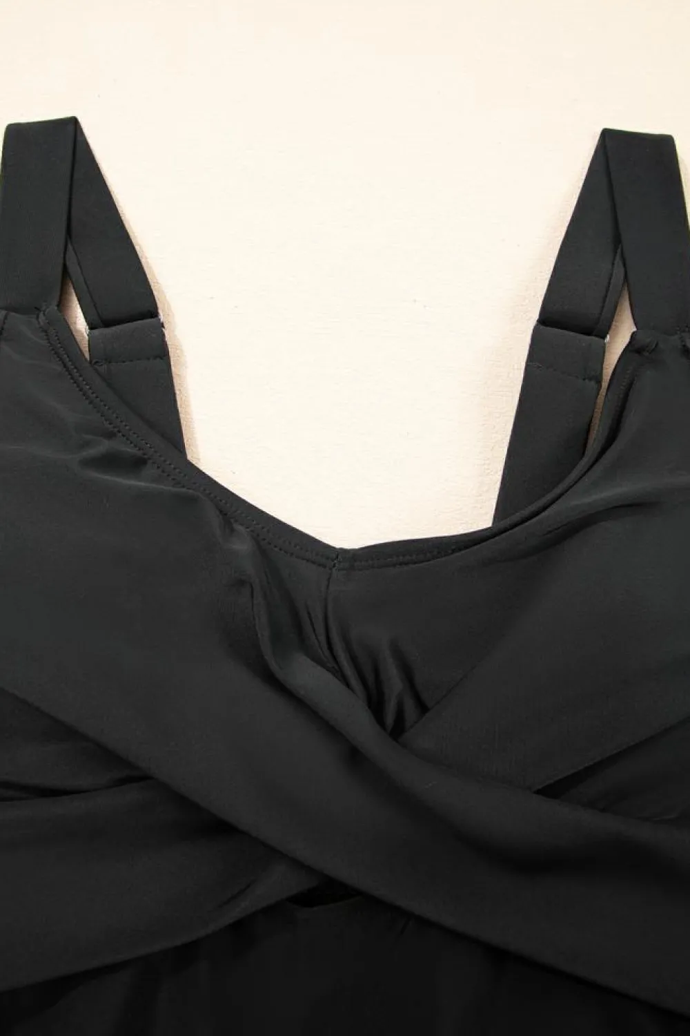 Online Dear-Lover Adjustable Straps Cutout Ruched Knot Slit One Piece Swim Dress Black