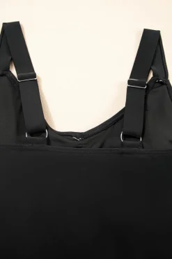 Online Dear-Lover Adjustable Straps Cutout Ruched Knot Slit One Piece Swim Dress Black
